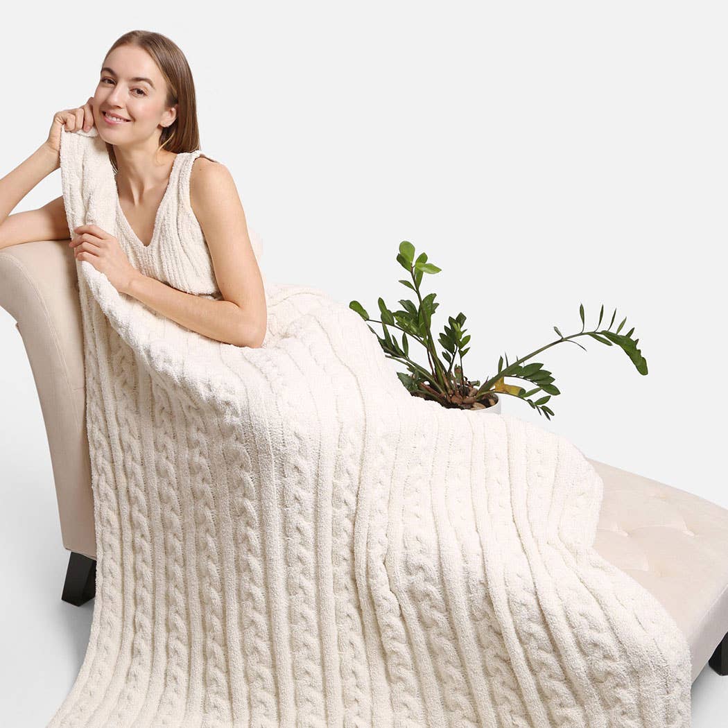 Braided Cable Knit Luxury Soft Throw Blanket - HER Home Design Boutique